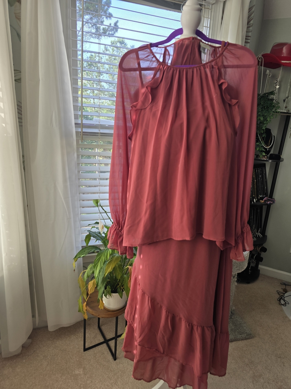 a new day Rust Ruffled Chiffon Top